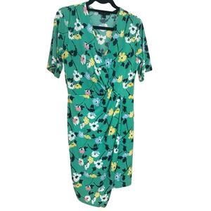 Banana Republic Women's Green Floral Asymmetrical Knee Length Dress Size M